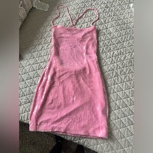Tao Pink Sequin Lace Up Mini Dress